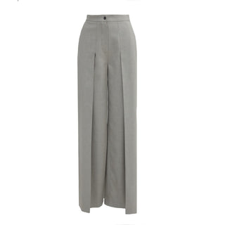 Designer High-Waisted Trousers Wool-Blend Grey