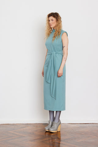 Designer Long Dress With Mock Neck Solid Light Blue