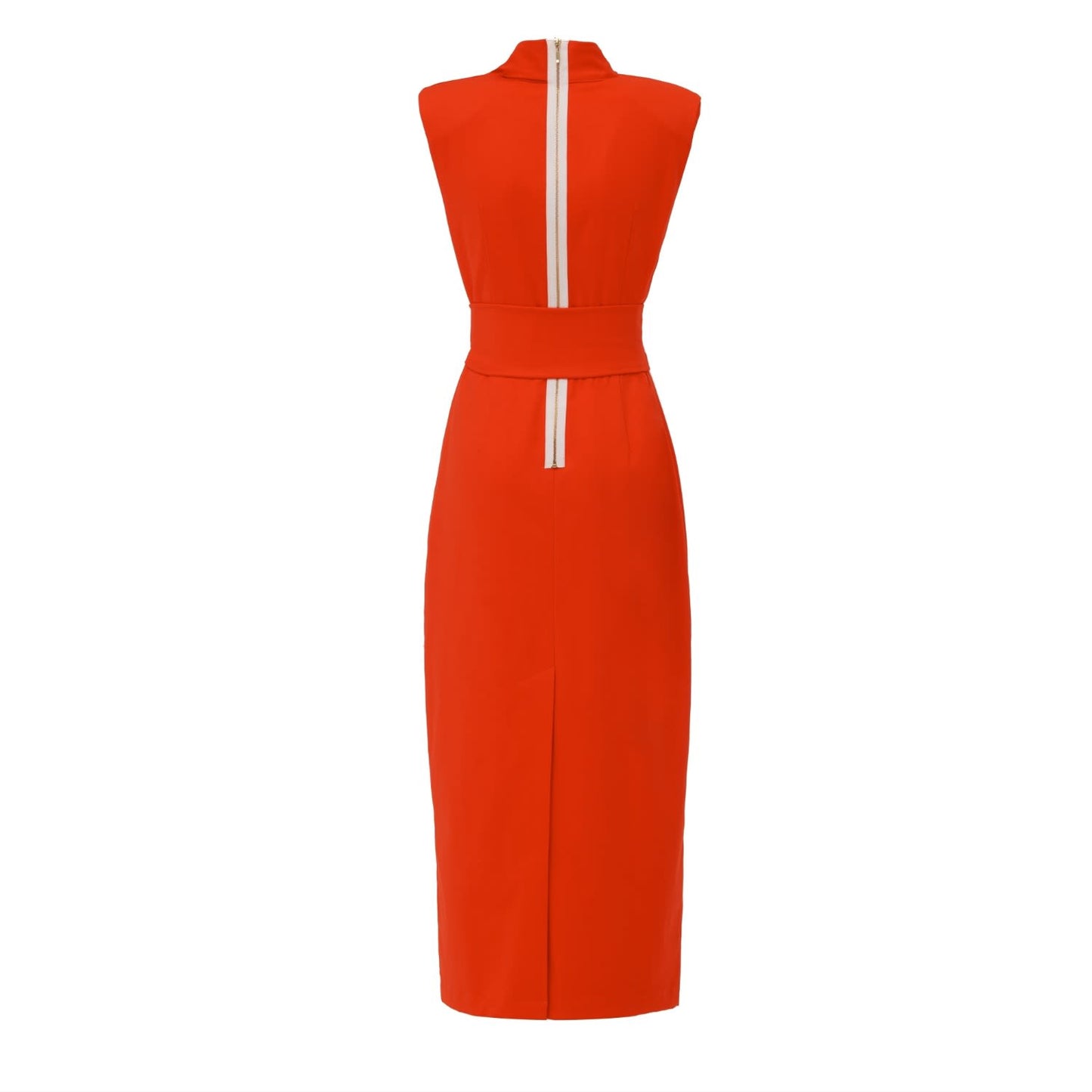 Designer Long Dress With Mock Neck Solid Orange