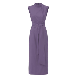 Designer Long Dress With Mock Neck Solid Pale Violet