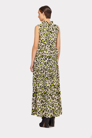 Designer Short Sleeveless Dress With Print Green