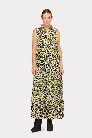 Designer Short Sleeveless Dress With Print Green