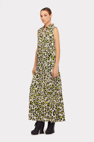 Designer Short Sleeveless Dress With Print Green