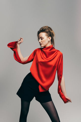 Designer Longsleeve Blouse Satin Red