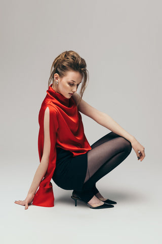 Designer Longsleeve Blouse Satin Red