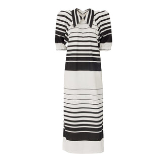 Designer Midi Dress Monochrome Striped