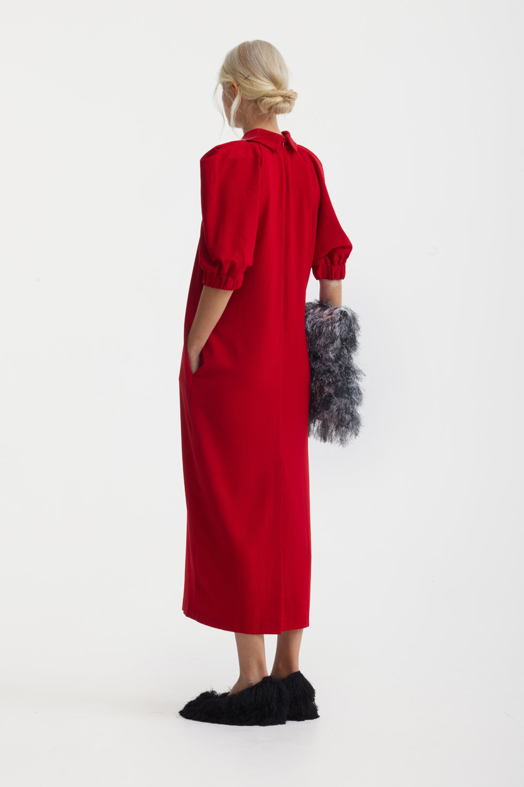 Designer Midi Dress Red Xs Designer Midi Dress Red Xs