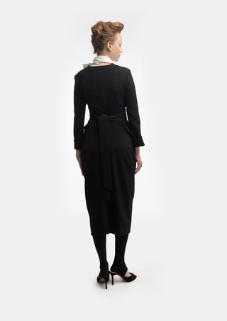 Designer Midi Dress With Belt Black