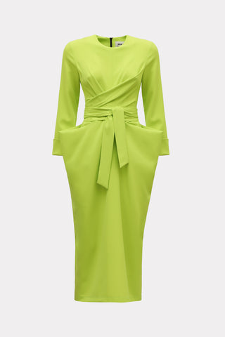 Designer Midi Dress With Belt Lime Green