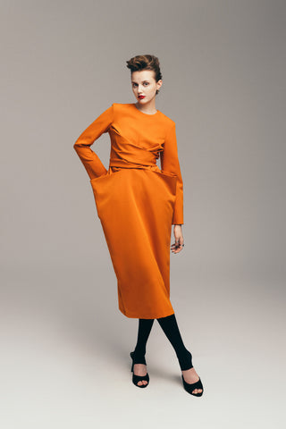 Designer Midi Dress With Belt Orange