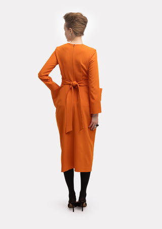 Designer Midi Dress With Belt Orange