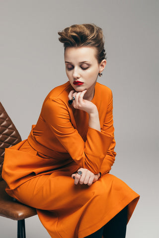 Designer Midi Dress With Belt Orange