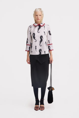 Designer Midi Straight Skirt With Wrap Detail Black - Julia Allert