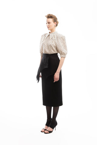 Designer Midi Straight Skirt With Wrap Detail Black - Julia Allert