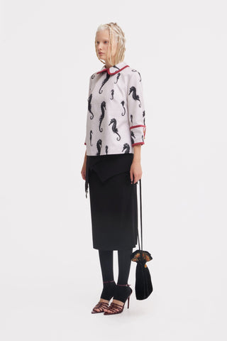 Designer Midi Straight Skirt With Wrap Detail Black - Julia Allert