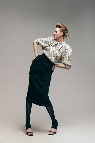 Designer Midi Straight Skirt With Wrap Detail Black - Julia Allert