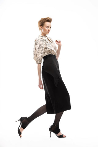 Designer Midi Straight Skirt With Wrap Detail Black - Julia Allert