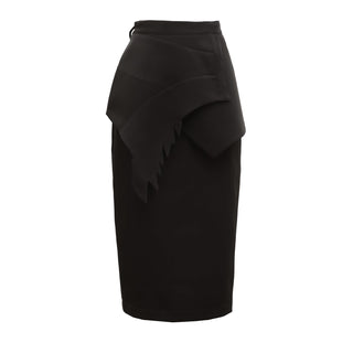 Designer Midi Straight Skirt With Wrap Detail Black