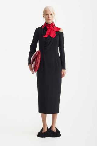 Elegant Evening Open Shoulder Midi Dress Black