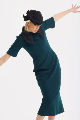 Polished Fitted Midi Short Sleeve Dress - Green