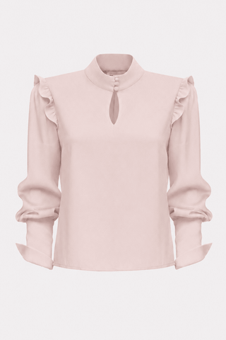 Designer Satin Blouse With Bishop Sleeves And Stand Collar – Blush Pink - Julia Allert
