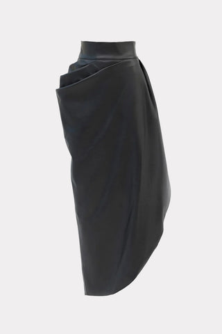 Designer Soft Faux Leather Asymmetrical Midi Skirt