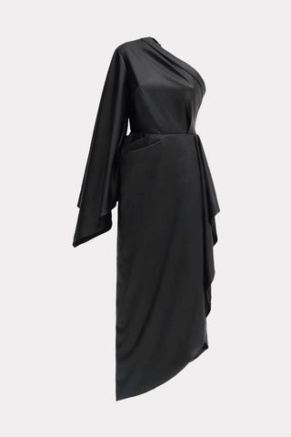 Designer Soft Faux Leather Midi Dress Black