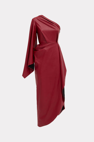 Designer Soft Faux Leather Midi Dress Red