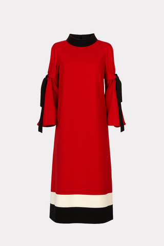 Designer Straight Slit-Sleeve Midi Dress – Red Black