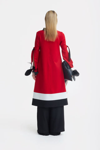 Designer Straight Slit-Sleeve Midi Dress – Red Black