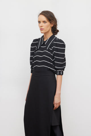 Designer Striped Narrow Blouse Black