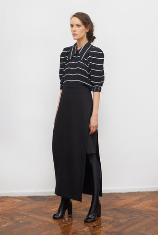 Designer Striped Narrow Blouse Black