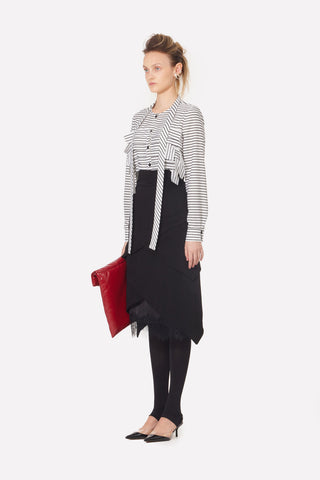 Sophisticated High-Waisted Skirt With Lace Hem Black