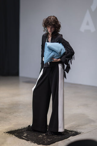 Designer Two-Tone Palazzo Trousers - Black White - Julia Allert