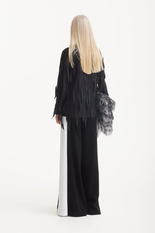 Designer Two-Tone Palazzo Trousers - Black White - Julia Allert