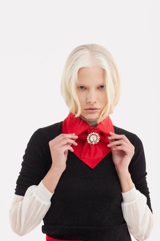 Detachable Satin Jabot Collar With Brooch – Red - Julia Allert
