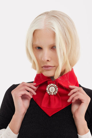 Detachable Satin Jabot Collar With Brooch – Red - Julia Allert