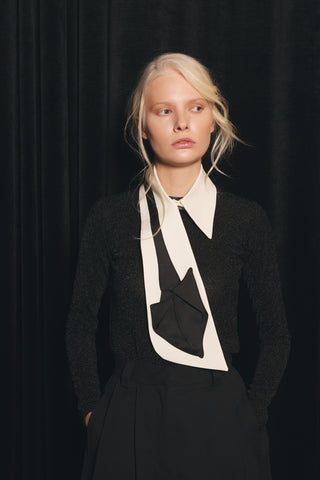 Detachable Shirt Collar With Sculptural Tie White