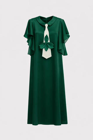Double-Layer Satin Midi Dress With Tie Detail – Emerald Green - Julia Allert