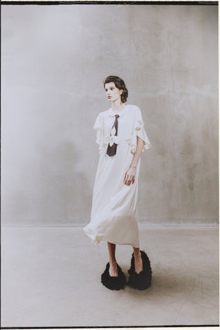 Double-Layer Satin Midi Dress With Tie Detail – Ivory - Julia Allert