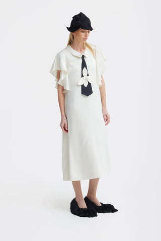 Double-Layer Satin Midi Dress With Tie Detail – Ivory - Julia Allert