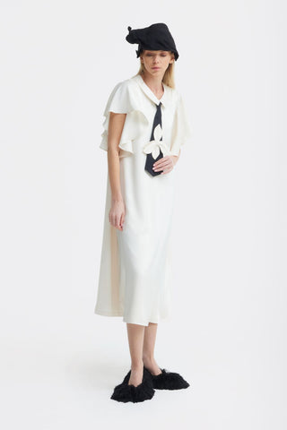 Double-Layer Satin Midi Dress With Tie Detail – Ivory