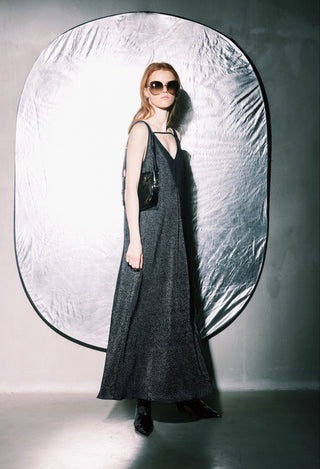 Fashion Evening Double Dress Metallic Black