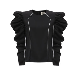 Dramatic Black Top With Voluminous Sleeves Black