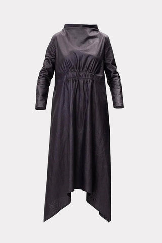 Draped Asymmetrical Midi Dress with Gathered Waist