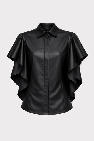 Draped Faux Leather Shirt – Black - Julia Allert