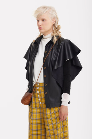 Draped Faux Leather Shirt – Black - Julia Allert
