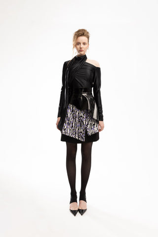 Draped Shoulder Long-Sleeve Blouse Black - Julia Allert