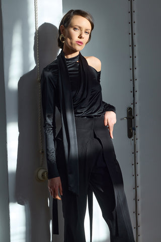 Flared Trousers With Hip Panels And Front Slits Black