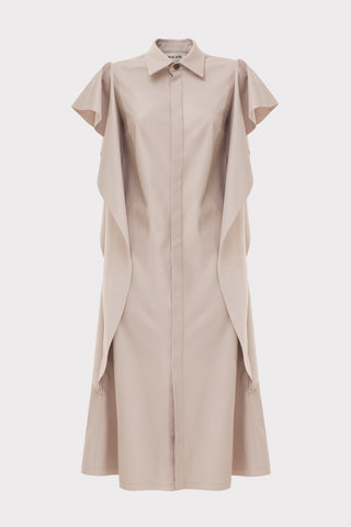 Draped Sleeve Faux Leather Midi Dress – Beige - Julia Allert